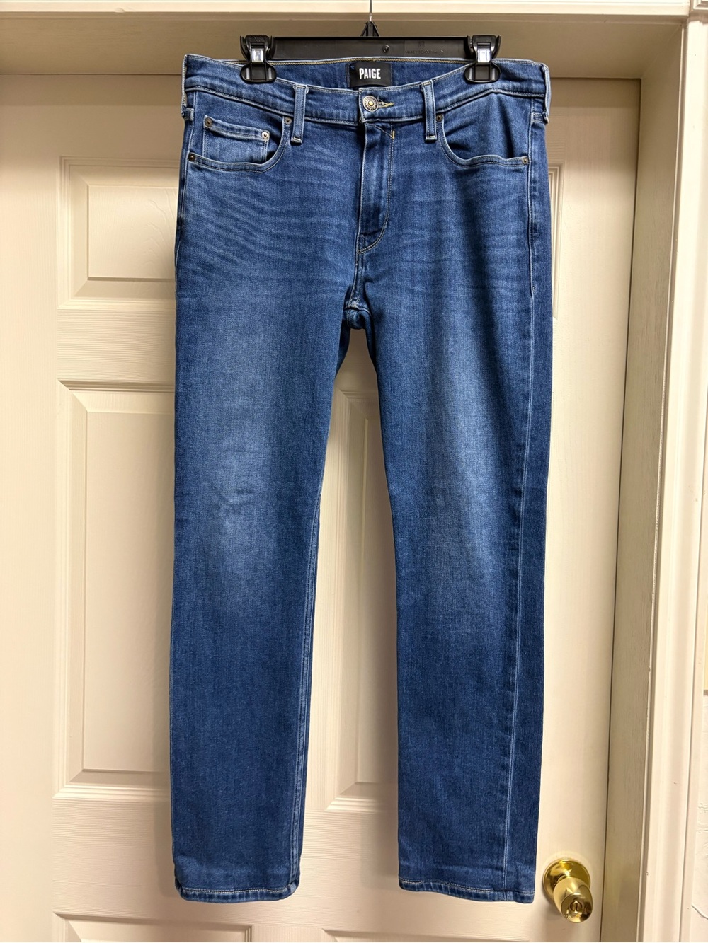 PAIGE Womens Lennox Medium Blue Straight Jeans